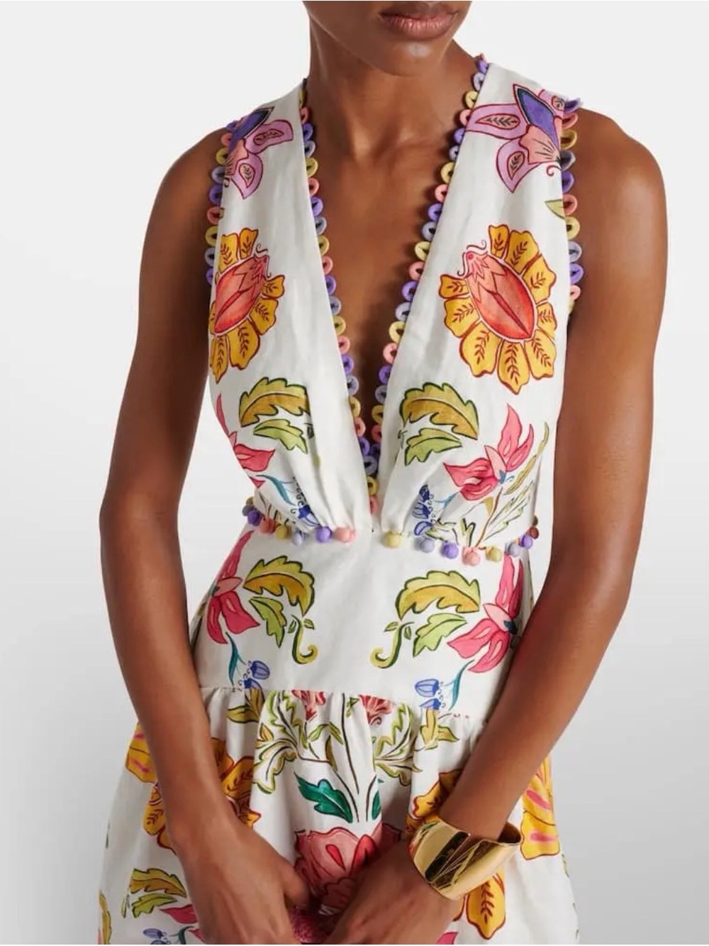 NWT FARM RIO Floral Insects Off-White V Neckline Sleeveless Maxi Dress - Picture 3 of 14